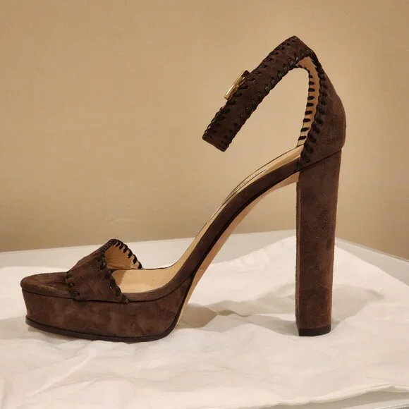 Excellent EU39 Jimmy Choo Platform Sandal Holly Chocolate Brown Suede - Picture 3 of 11